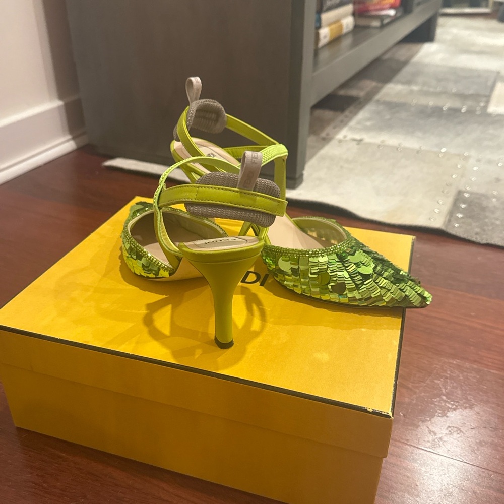 Fendi Colibrì Sequin Slingback Pumps in Wasabi Green - Picture 3 of 3